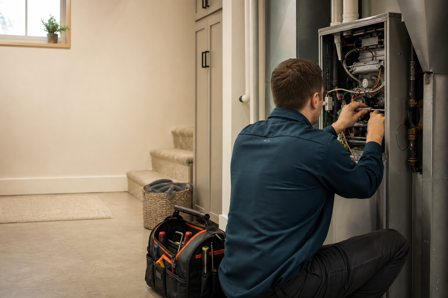 A repair professional documenting work on site